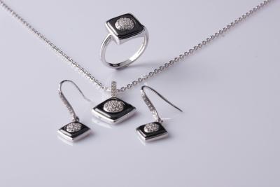 China Cubic Zirconia Black Square 925 sterling Silver And Ceramic Jewelry Set For Ladies CSR0724 CSP0727 CSE0728 for sale