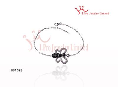 China Bee Animal Charm Silver CZ Bracelet in rhodium plated silver chain bracelet. for sale