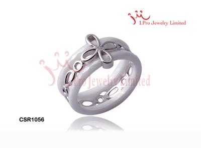 China Size 7 Flower Shaped Brilliant Diamond Cut White Ceramic Silver Wedding Rings for sale