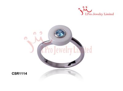 China CSR1114 Luxury Sparkling sky blue pave zircon inlaid white silver rings with stones for sale