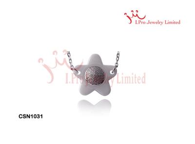 China Mini Lovey White Five-Pointed Star Pave Set Cubic Zircon Ceramic Silver Necklace Sku1031 for sale