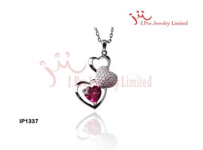 China 925 Sterling Silver Pendants  Heart  Necklace In Red Garnet CZ Stones For Weddings for sale