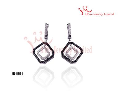 China Refined Wholesale Square Shaped English Lock Silver CZ  Micro Pave Wax Earrings for sale