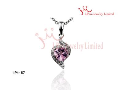 China Small Light Shinny Pink Zircon Heart Shaped Necklace Chain Silver CZ Pendants Jewellery for sale