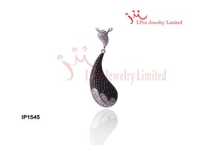 China Winter TearDroped Black Leaf 925 Sterling Silver Pendant , Earrings Ring In Rhodium Plated for sale