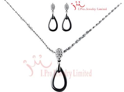 China Sterling Silver Jewelry Sets Black Ceramic Vintage Filigree Teardrop Stur Earring for sale