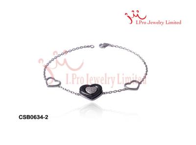 China White Zircon Bracelet With Black Ceramic , Silver Heart Bracelet CSB0634 for sale