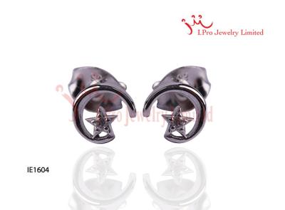 China Cute Moon And Stars Silver CZ Stud Earrings For Kids , Lady Jewelry for sale