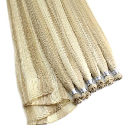 China Wholesale Luxury Russian Silky Straight Virgin Hair Double Cuticle Extension Quality Hand-tied Wave Hair Weft Pulled Pulled Hair Weft for sale