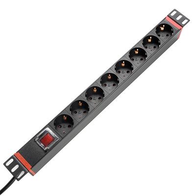 China Universal PDU Socket For Cabinet 19 Inch 1U 8 Way EU Type With Overload Double Break Switch Power Distribution Unit Extracting PDU for sale