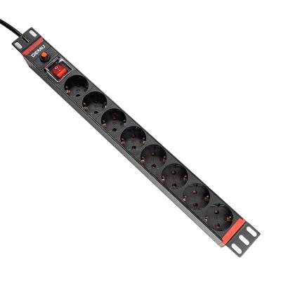 China Universal PDU Socket For Cabinet Demu 19 Inch 1U 8 Way EU Standard Extracting PDU With Off/On Switch Overload Protection Rack Mount PDU for sale