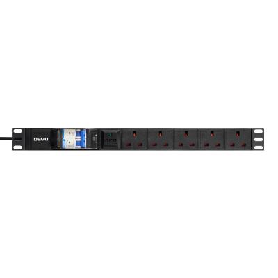 China Universal PDU Socket For Cabinet 19 Inch 1U 5 Way UK Type Rack Mount PDU SPD Lightning Protection With 2p Circuit Breaker Extracting PDU for sale