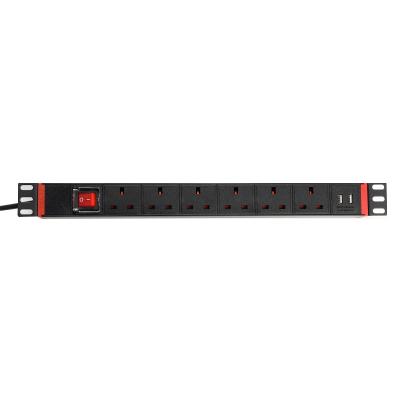 China Universal PDU Socket For Rack Mount PDU AC 13A USB Port Cabinet 19 Inch 1U 6 Way UK Type With Off/On Switch Extracting PDU for sale