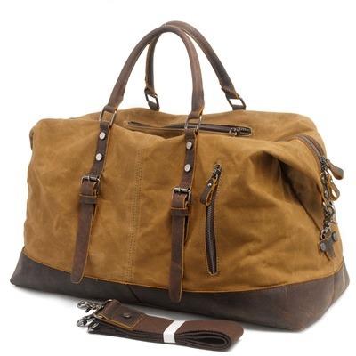 China 2020 Large Capacity High Quality Fashionable Canvas Luggage Duffel Bag Vintage Leather Duffel Bag Women's Outdoor Waterproof Weekend Bag for sale