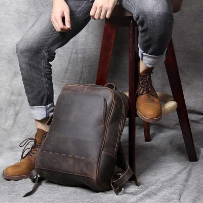 China Anti-theft vintage horse leather crazy shoulder bag, handmade head leather backpack, men's computer leather bag for sale