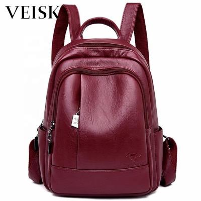 China VEISK Waterproof Women Leather Backpacks High Quality Rucksacks For Girls Luxury Designer Solid Travel Bagpack for sale