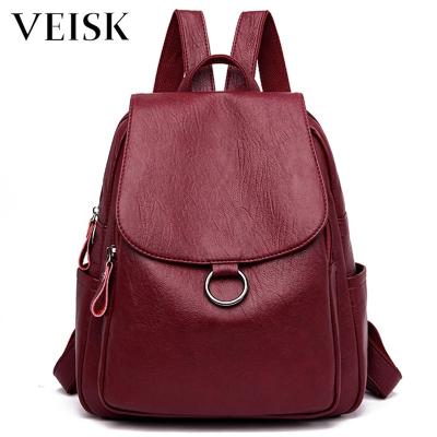 China VEISK Anti-theft Women Backpack Designer High Quality Leather Women Bag Fashion School Bags Large Capacity Backpack Travel Bags for sale