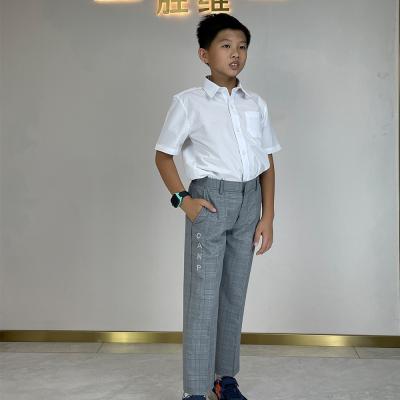 China School Uniform Anti-Shrinkage Boys Gray Checkered Trousers With Logo And Green Checkered Trousers for sale