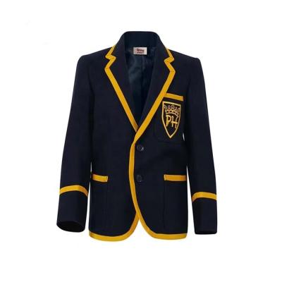 China Customized Anti-Shrink Student Wears School Uniform Badged Woven Blazer 100% Polyester Jacket Uniforms for sale