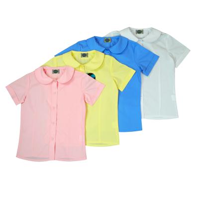 China OEM Anti-Shrink Wholesale Custom Girls Sleeve Blouse Peter Pan Collar Short T-Shirts Tops Tees School Uniform Manufacturers for sale