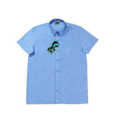 China Autumn Spring Boys School Uniform Boys Shirt Anti-Shrink Set Dress Shirts Shorts Sleeve Solid Blue Color Child Shirt for sale