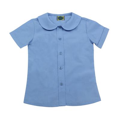 China Children's Autumn Fashion Baby Girl Round-Neck Button Blouse Girls Blue Short Sleeve School Blouse Shirt Anti-Shrink for sale