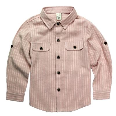 China Latest Anti Shrink Design For Kids Shirts Manufacturer 100% Cotton Vertical Striped Long Sleeve Casual Kid's Shirts for sale