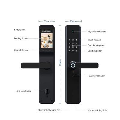 China Tuya APP Face Recognition Built in Camera with Keys Security Electric Digital Lock Smart Locks New Phone Body Fingerprint Steel LY13 for sale