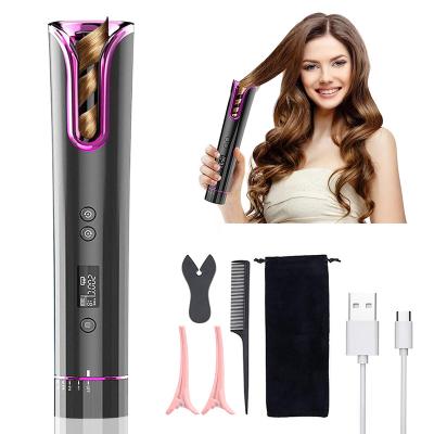 China Automatic Rotating Smart Hair Curler Hair Curler Curling Iron LCD Display Display USB Wireless Rechargeable Fast Heating Automatic Wireless Portable Hair Curling Iron for sale