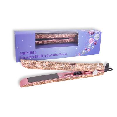 China Professional Hotel Diamond Titanium Floating Plates Hair Straightener Bling LCD Flat Iron for sale