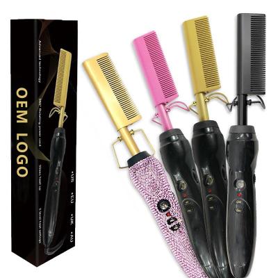 China Popular Private Label Professional High Quality Bling Salon Electric Heating Hair Straightening Comb for sale