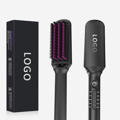 China Hair straightening brush& Portable Adjustable Temperature Electric Mini Hair Straightening Brush Beard Brush for sale