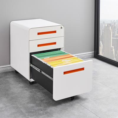 China Office Equipment Movable Modern Round Edge 3 Drawer Hanging Movable Pedestal Filing Cabinet With Cushion And 5 Casters for sale