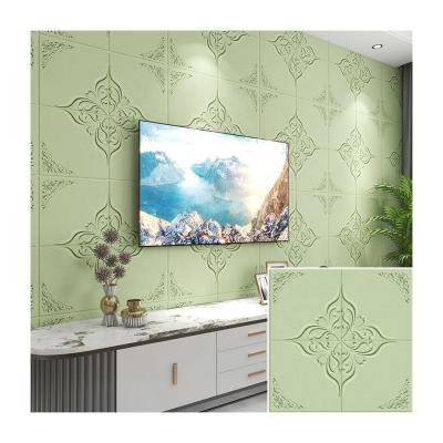 China Geometric 3D PE Foam Wallpaper Green Waterproof Self Adhesive 3D Foam Wall Stickers for sale