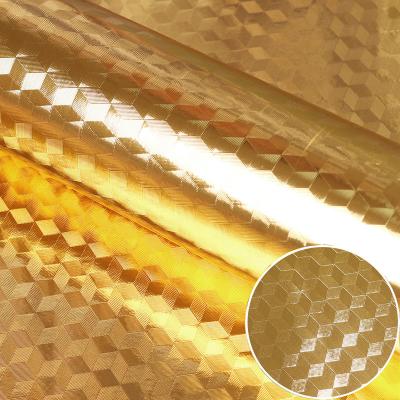 China Gold Foil Self-Adhesive Contact Paper for Kitchen Oil Proof Sticker Aluminum Foil for sale