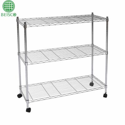 China 3 Tiers Durable Adjustable Heavy Duty Wire Shelving Storage Racks for sale