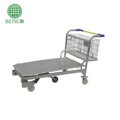 China 5 Wheels Flat Folding Heavy Duty Metallic Storage Cart Warehouse Cart With Bake for sale