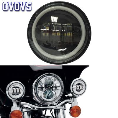 China Aluminum Housing OVOVS Motorcycle Parts 4.5 Inch 12v Round LED Fog Lights With White Halo DRL Angle Eye For Harley Davidson for sale