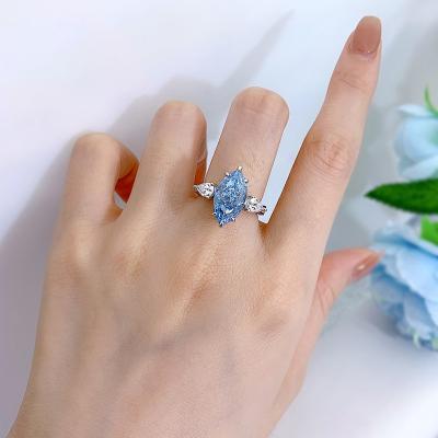 China Fine Jewelry 925 Sterling Silver Aquamarine Horse Eye Ring Diamond For Women Wedding Party of Feature OEVAS for sale