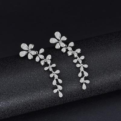 China Graceful OEVAS Four Leaf Clover Fashion Jewelry Drop Earrings 925 Sterling Silver Sparking Zircon for sale