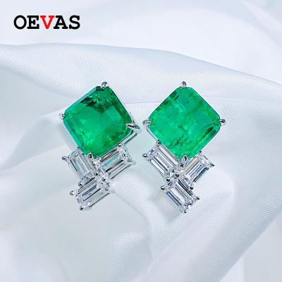 China Graceful OEVAS 100% 925 Sterling Stud Earrings For Women Sparkling Green Zircon Water Drop Jewelry for sale