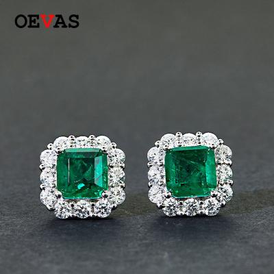 China OEVAS Vintage Square Emerald Stud Earrings Wedding Silver Graceful Solid 925 Sterling Silver Jewelry for sale