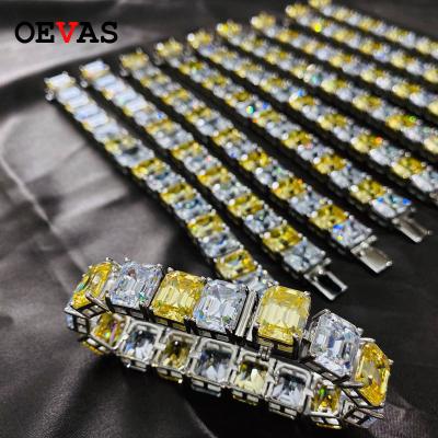 China Graceful OEVAS 100% 925 Sterling Silver Sparkling 1 Row Full Diamond Topaz High Carbon Bracelet For Women for sale