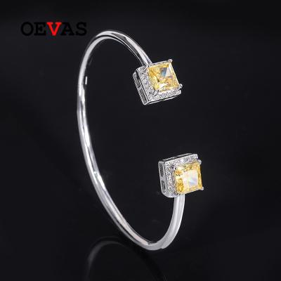 China OEVAS Graceful Custom Women Slap Bracelet Square Crystal Rhinestone Jewelry S925 Silver Open Bangle for sale