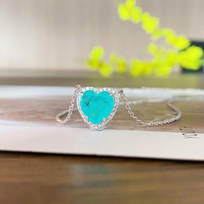 China OEVAS 100% 925 Sterling Silver Heart Synthetic Paraiba Graceful Tourmaline Pendant Necklace for Women for sale