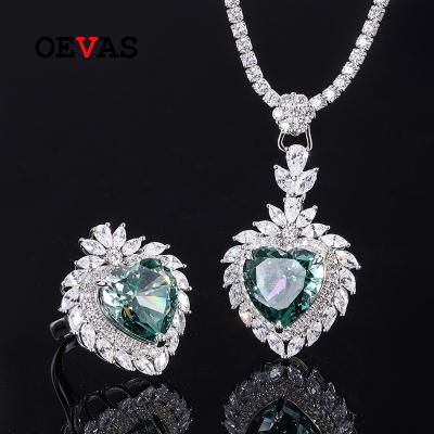 China 2022 Hot Sale Graceful OEVAS Amazon 100% Set of 925 Sterling Silver Emerald Heart Pendant Necklace Rings for sale