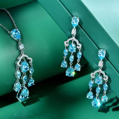 China Graceful OEVAS S925 Sterling Silver Water Drop Aquamarine 43cm Pendant Necklace For Wedding for sale