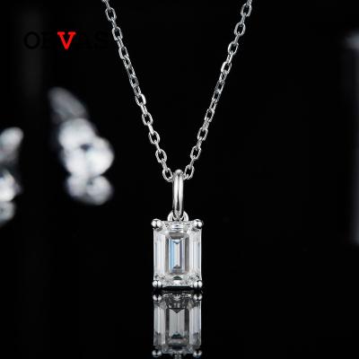 China OEVAS Graceful 925 Sterling Silver Real 1 Carat Rectangle Moissanite Pendant Necklace For Women for sale