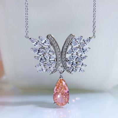 China New OEVAS style S925 necklace padparadscha 7*13mm graceful light luxury silver pendant jewelry ladies for sale