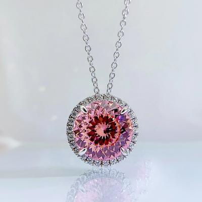 China OEVAS 925 Sterling Silver High Carbon Diamond Necklace For Women Graceful Necklace Smoke Pink Fireworks for sale